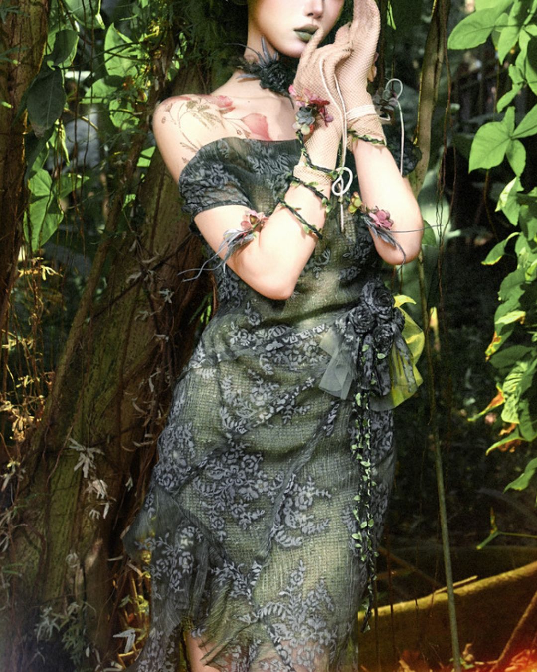 Off-the-shoulder Sheer Asymmetrical Dress　DR033