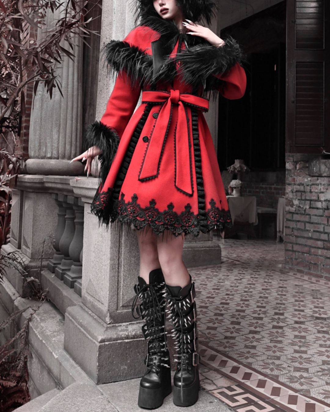 Detachable Cape Fur Wool Coat　OT007