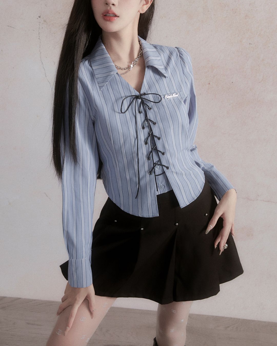 Lace-up Long Sleeve Shirt　TP028