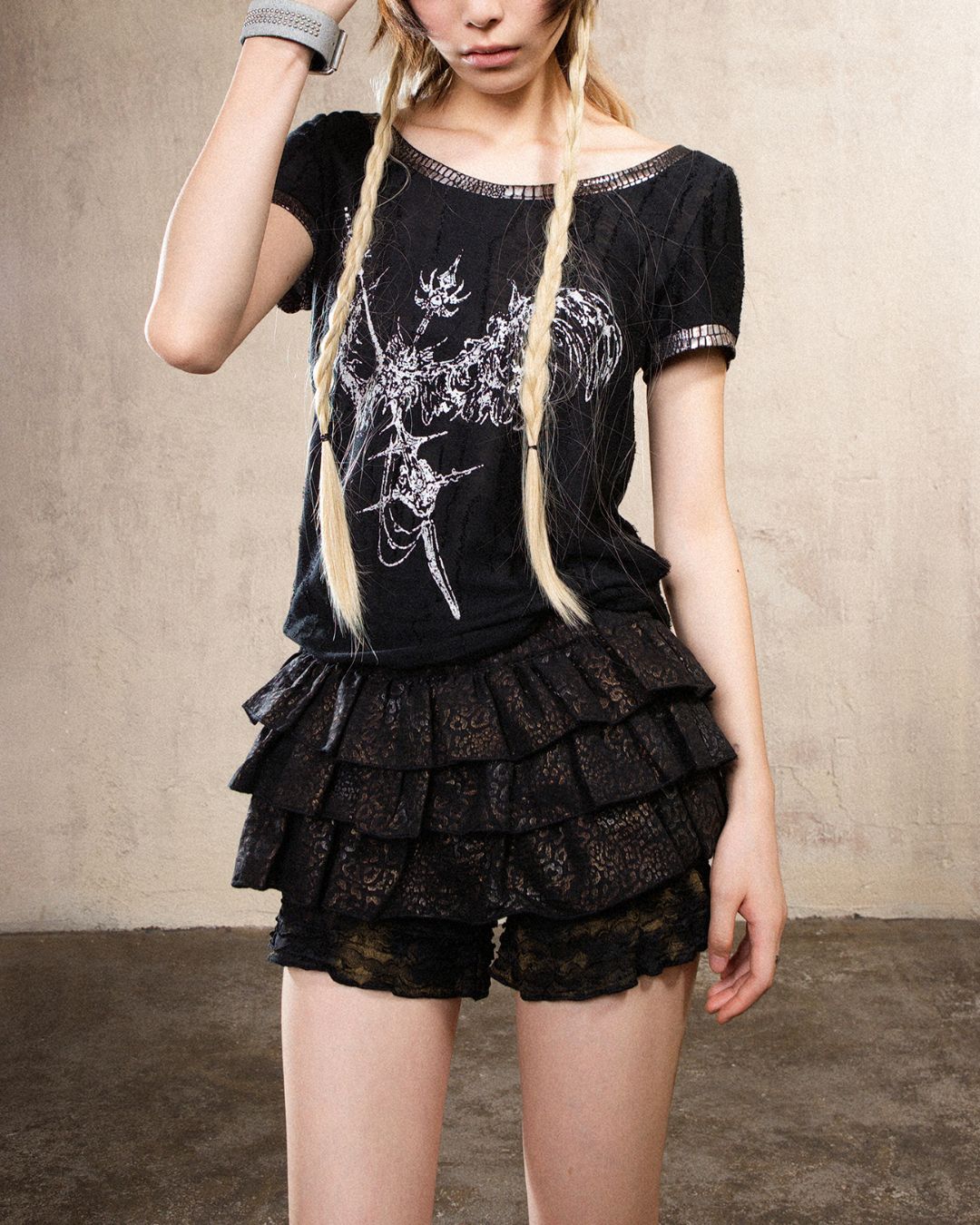 Leopard Print Frill Tiered Shorts　BT033