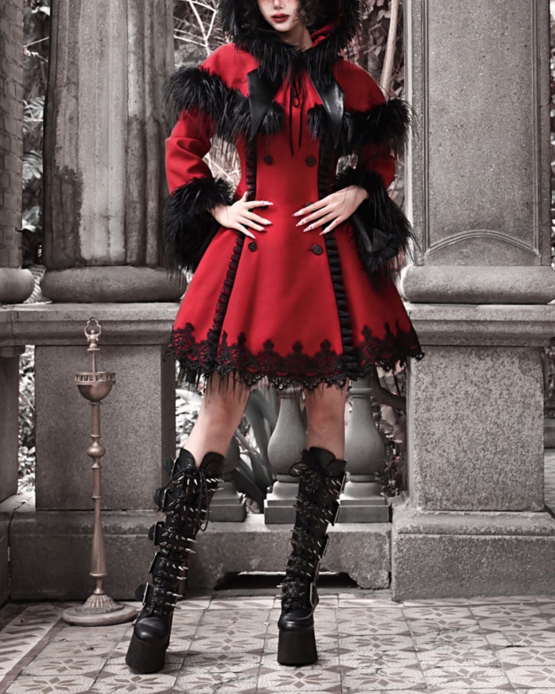 Detachable Cape Fur Wool Coat　OT007