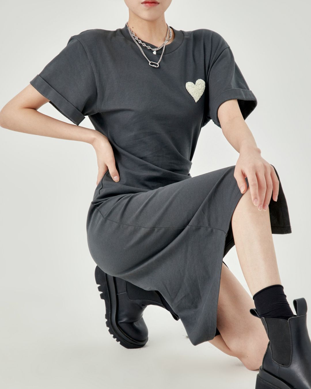One-point Heart T-shirt Dress　DR043