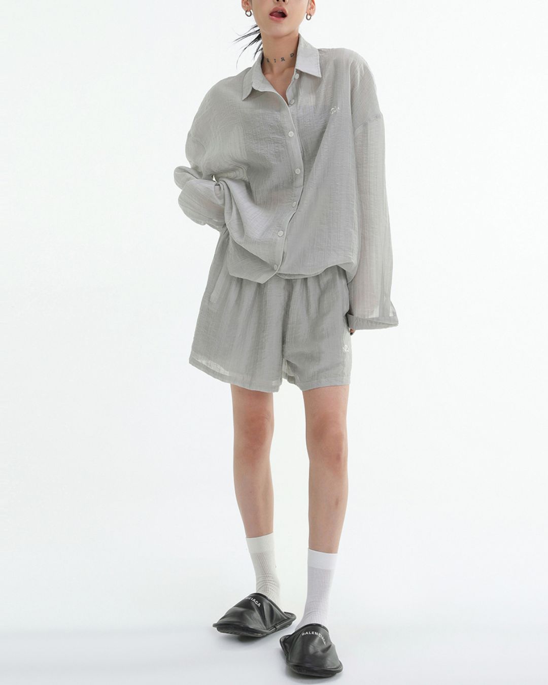 Sheer Long Sleeve Set-up Shirt　TP054