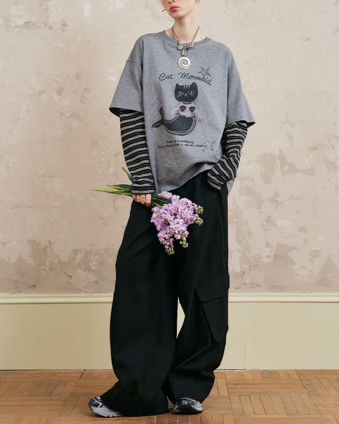 Mermaid Cat Layered T-shirt　TP037