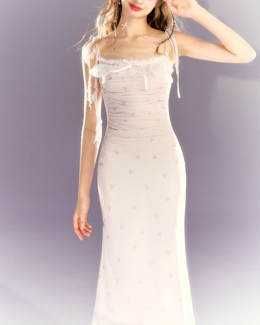 Pastel Ribbon Pattern Lace Dress　DR024