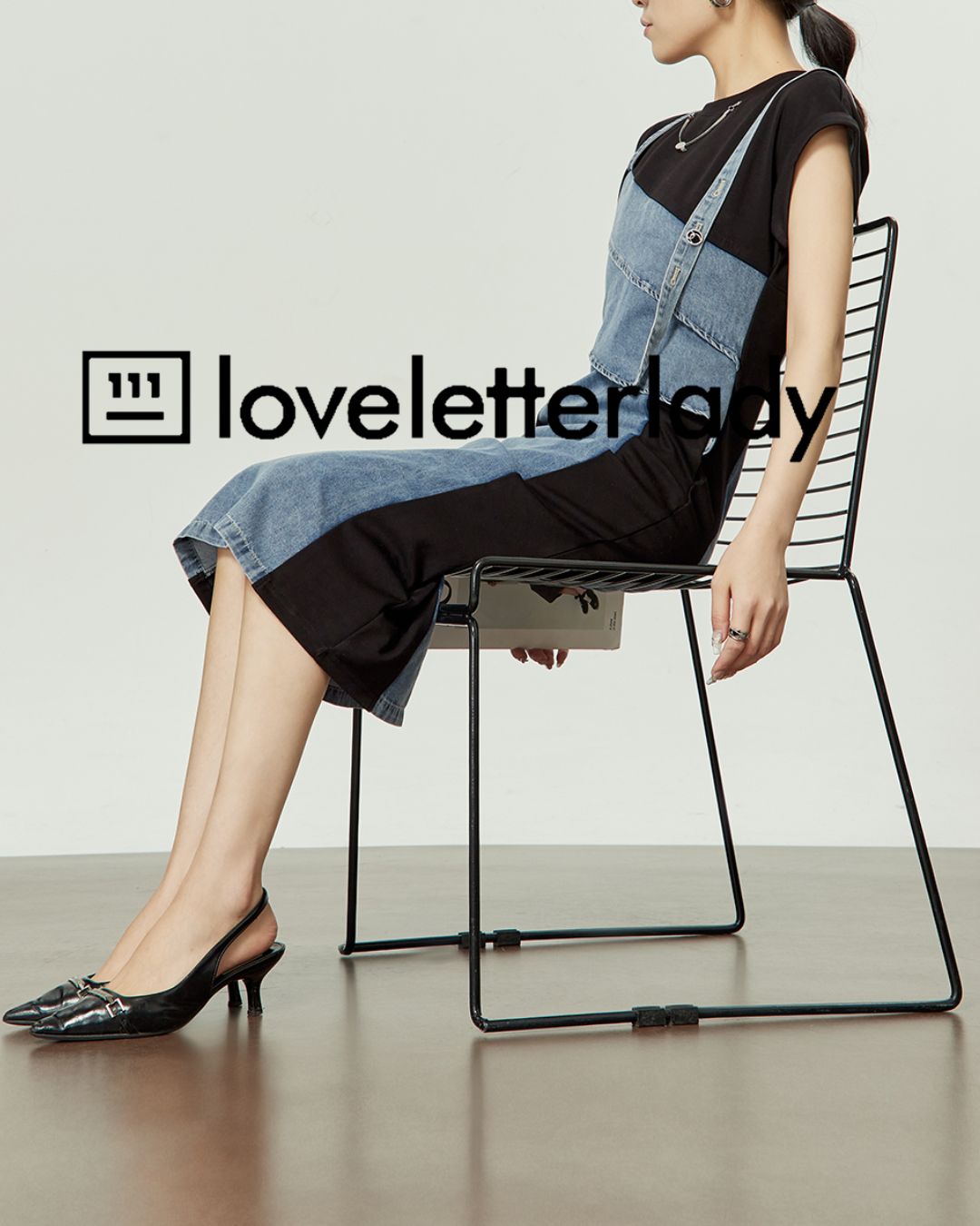 Denim Switching French Sleeve Dress　DR045