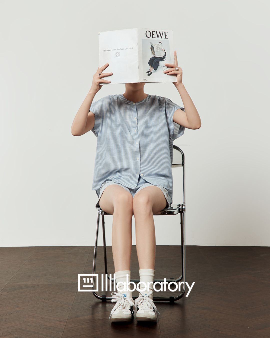 Blue Striped Collarless Shirt　TP058