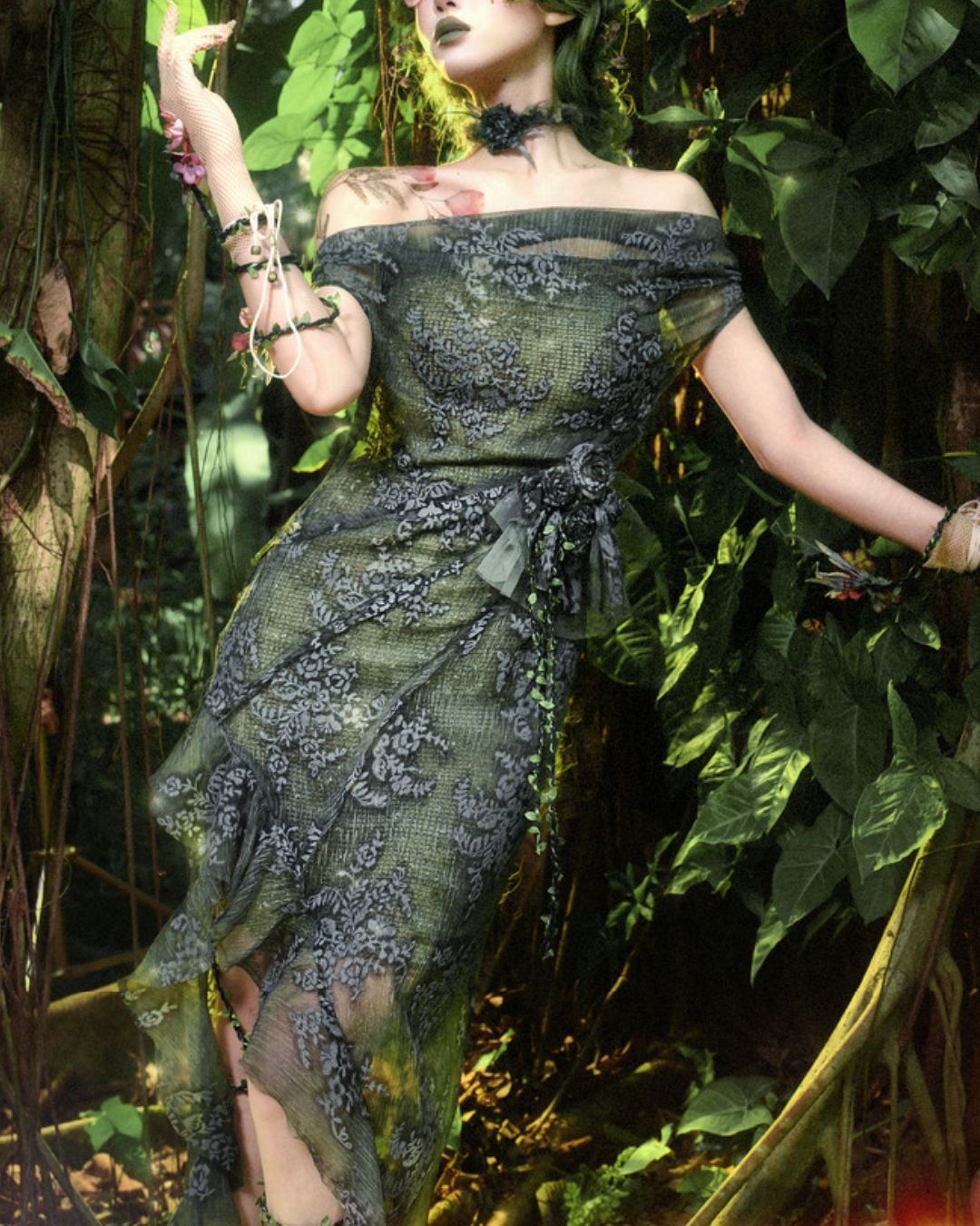 Off-the-shoulder Sheer Asymmetrical Dress　DR033