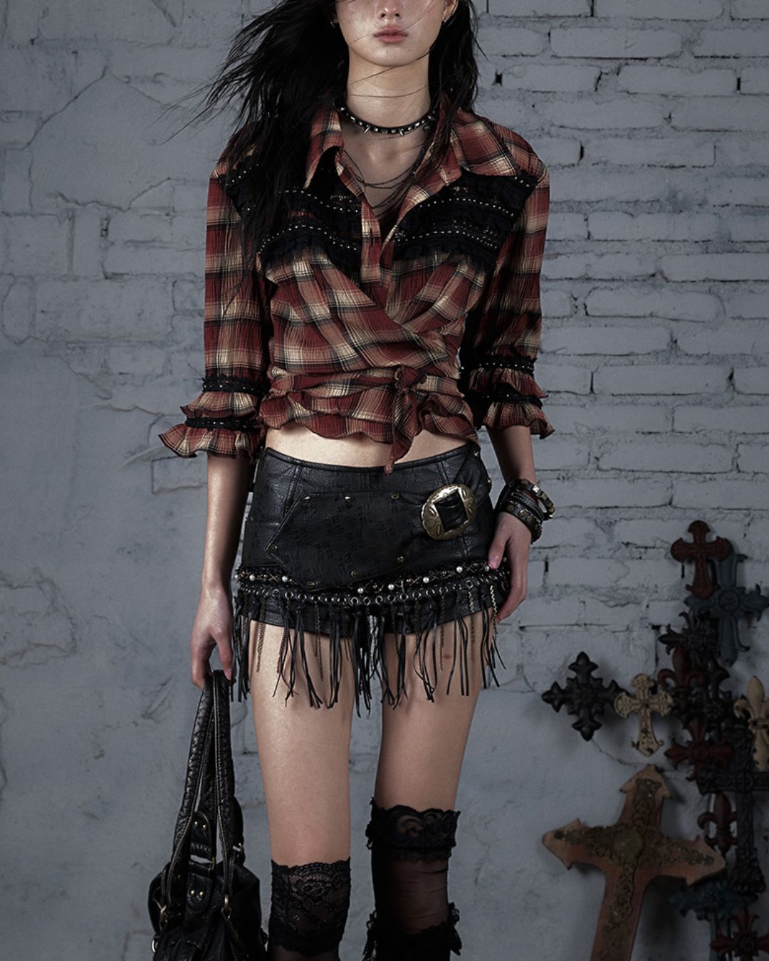 Leather Metal Fringe Hot Pants　BT030