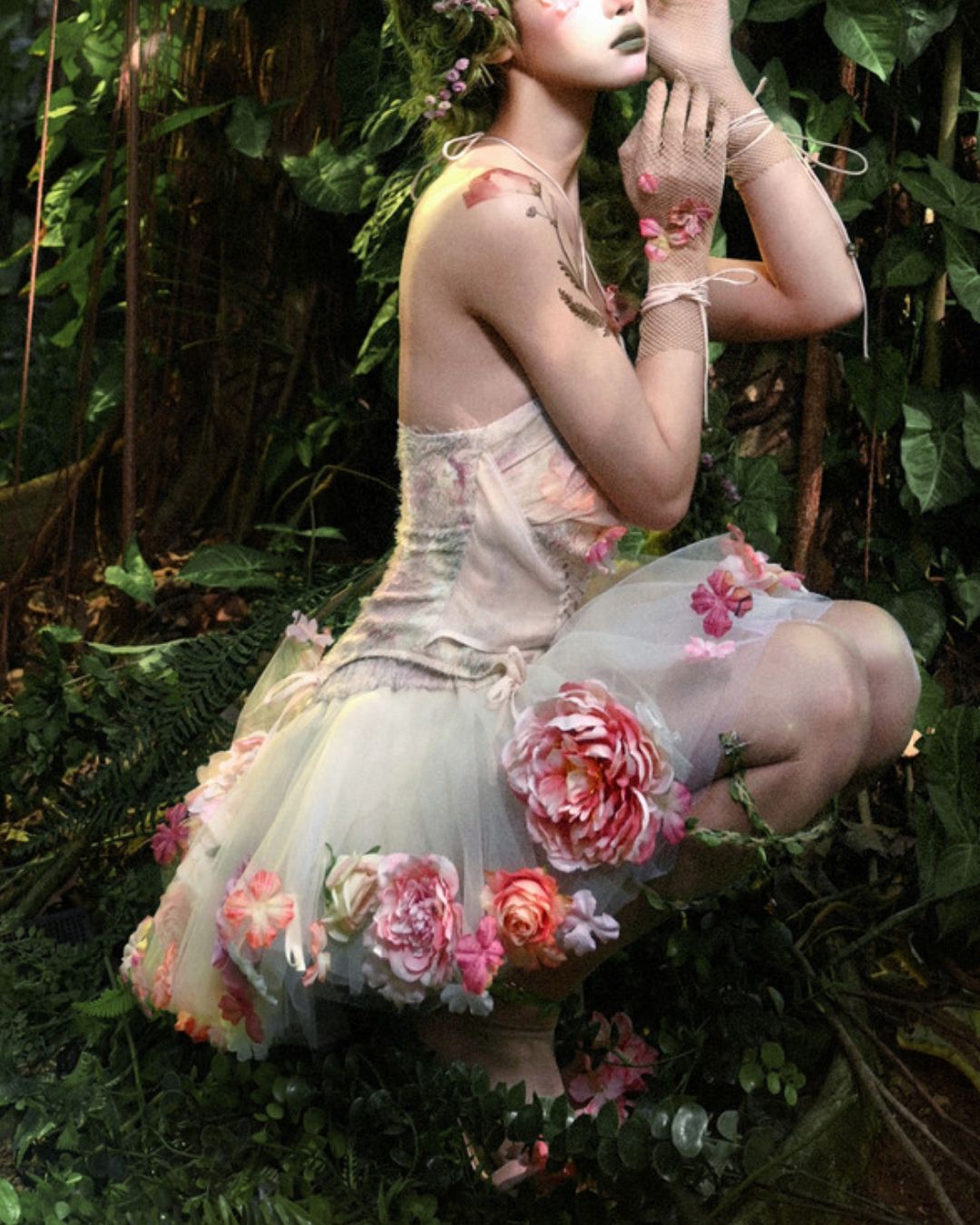 Flower Chiffon Cross Strap Top　TP035