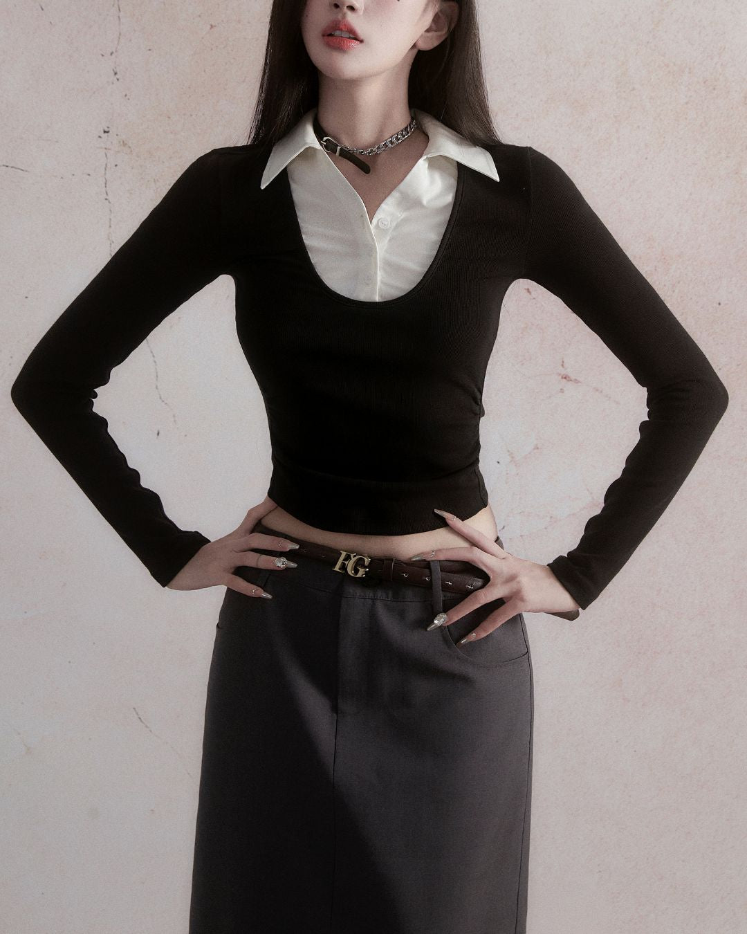 Shirt Layered Cropped Top　TP025