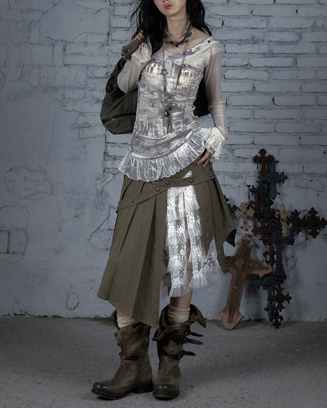 Cross Stitch Sheer Switching Top　TP044