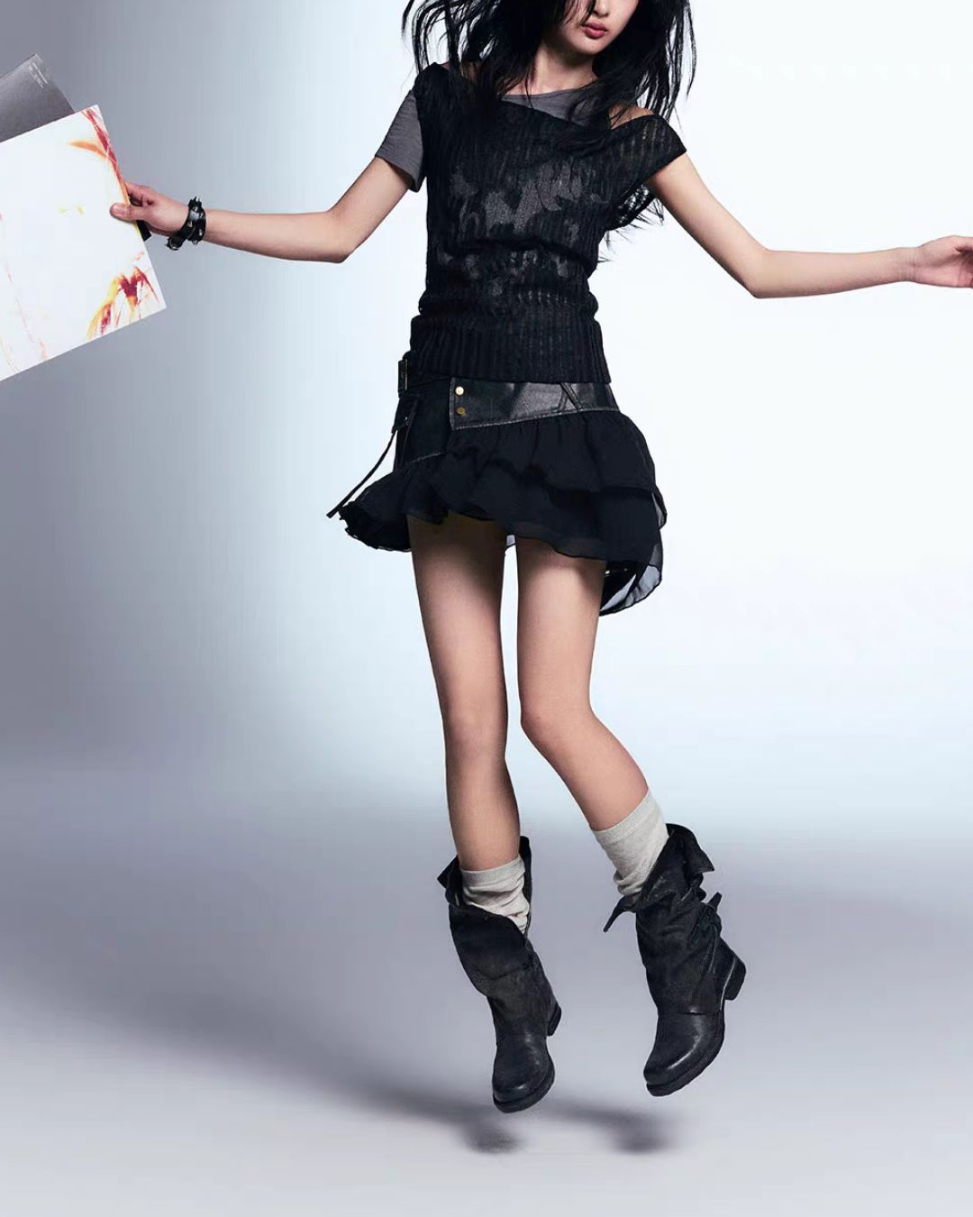 Off-the-shoulder Printed Layered Top　TP049