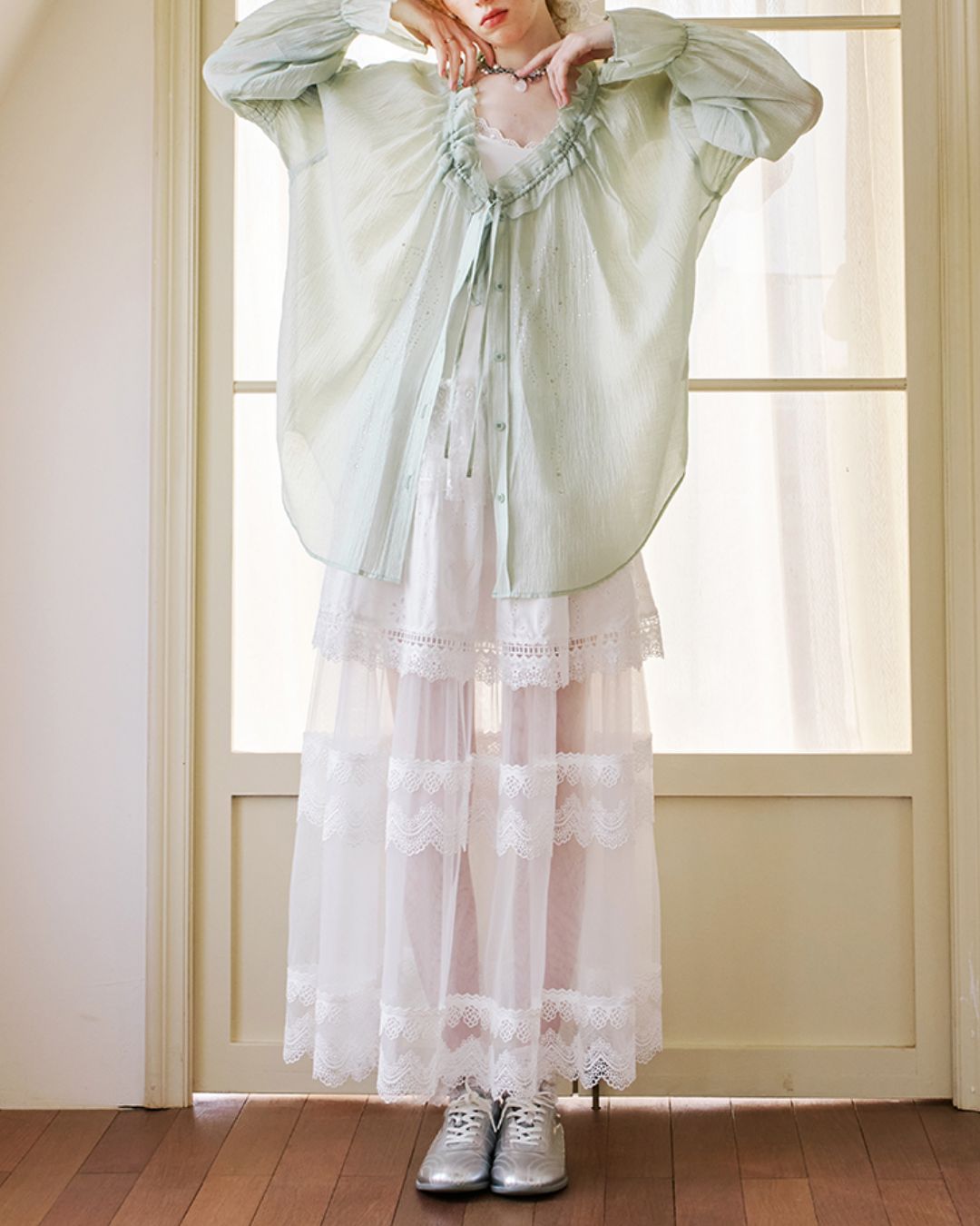 Sheer Lace Long Skirt　BT028