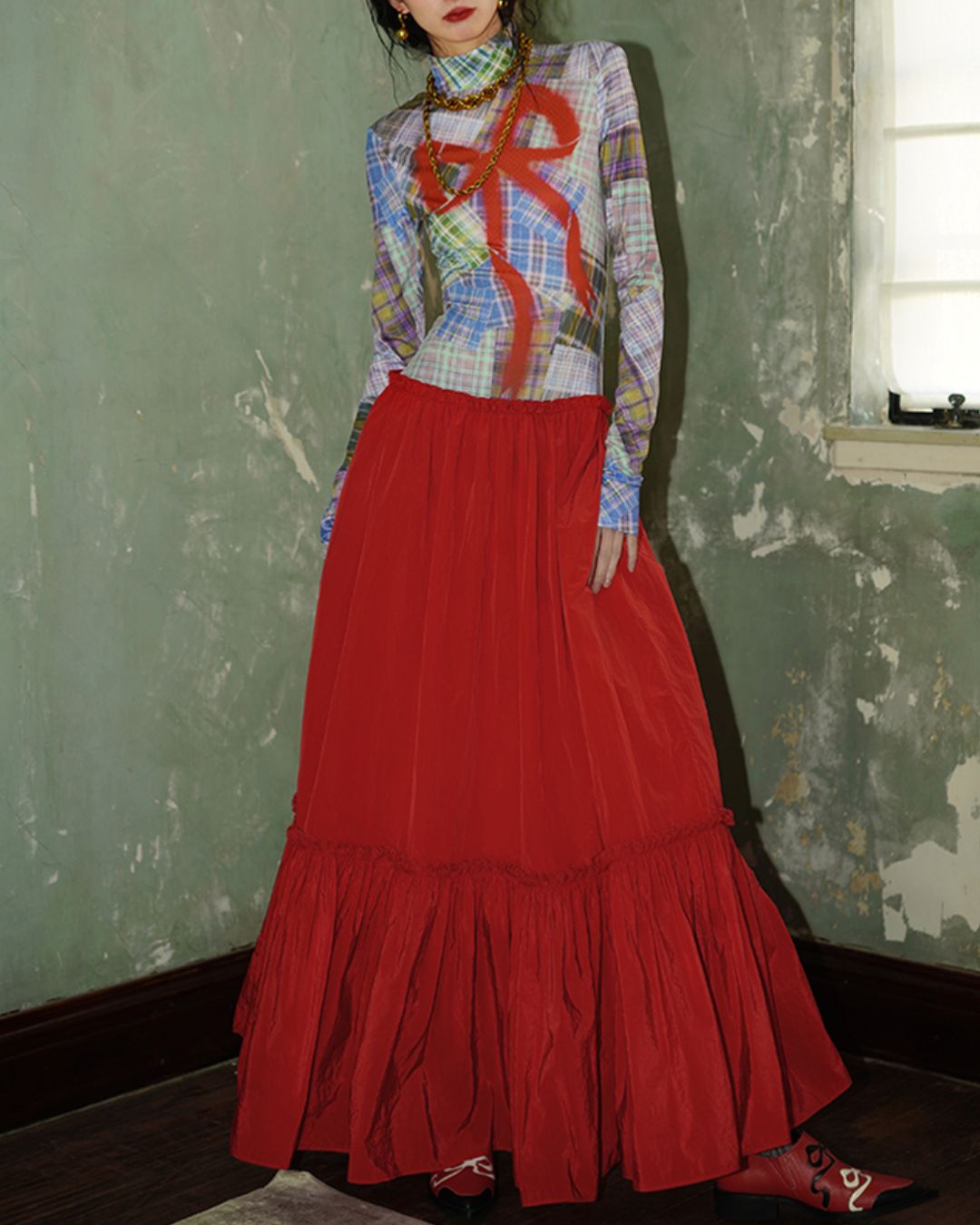 Printed Tiered Long Dress　DR019