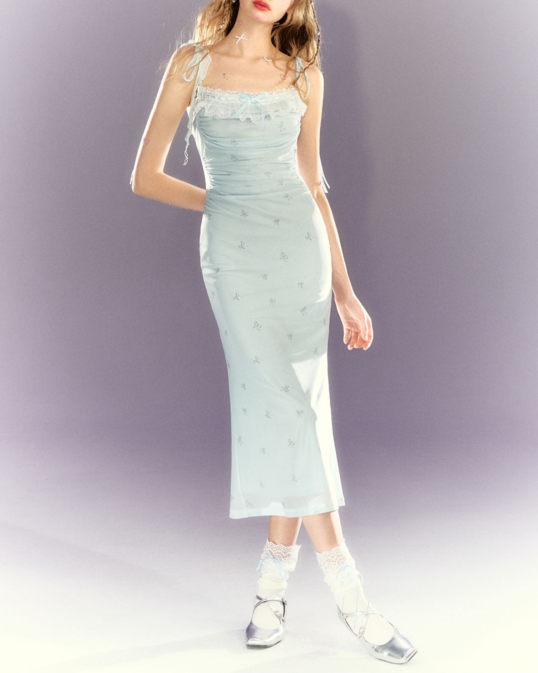 Pastel Ribbon Pattern Lace Dress　DR024