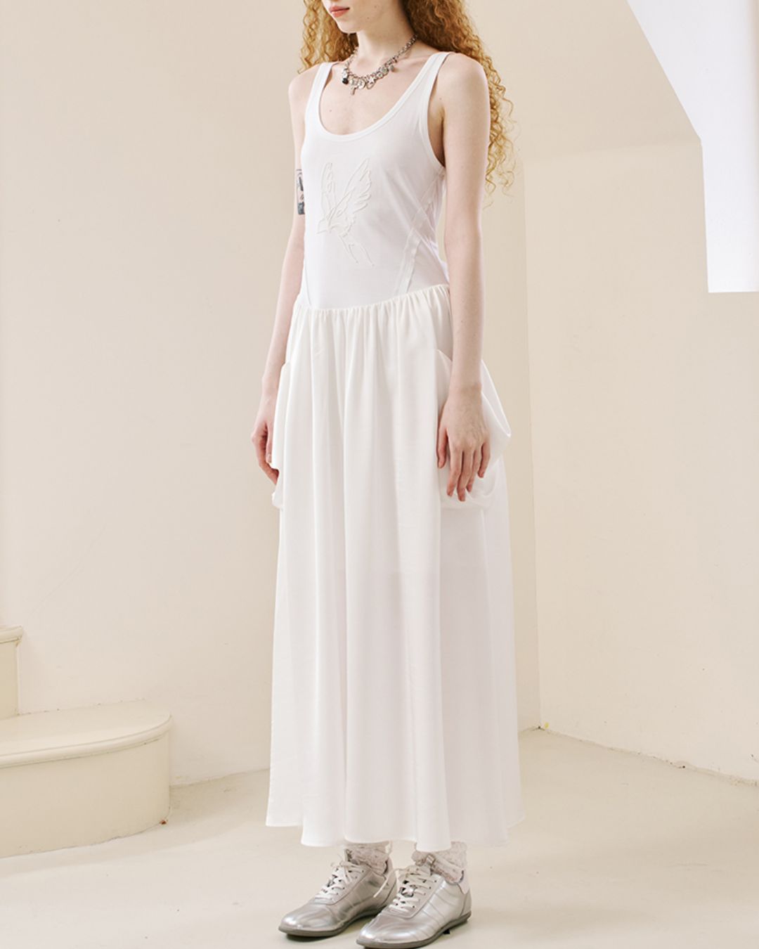 Swallow Embroidery Big Pocket Long Dress　DR036