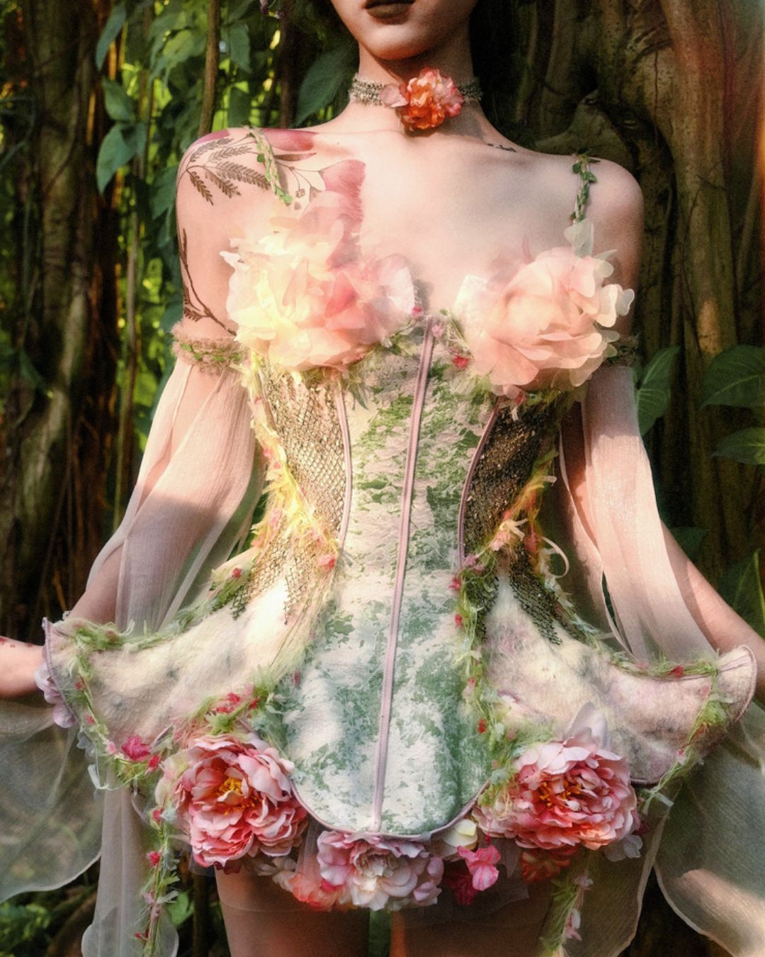 Petal Design Corset And Organza Mini Dress　DR031