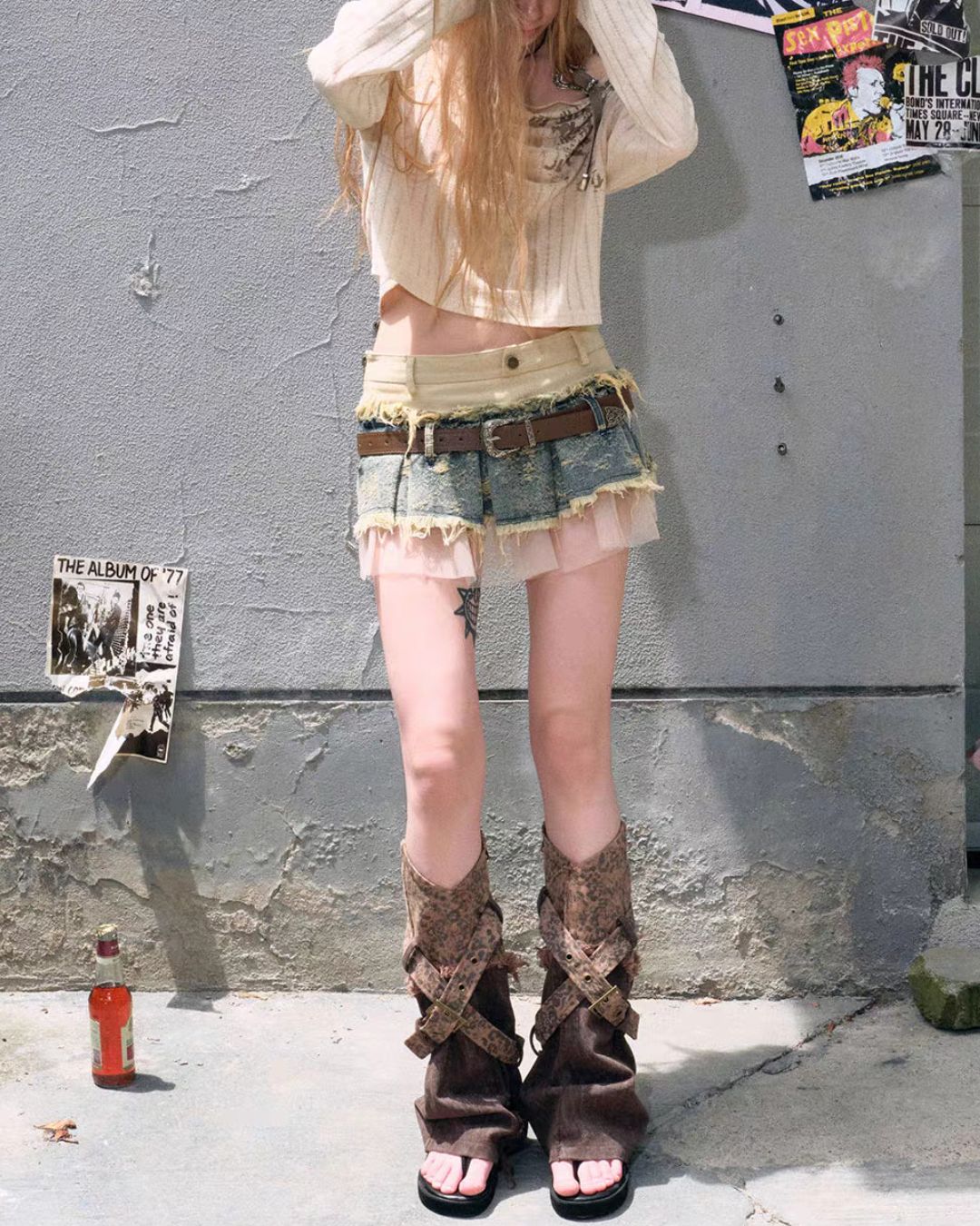 Contrast Pleated Denim Mini Skirt　BT032