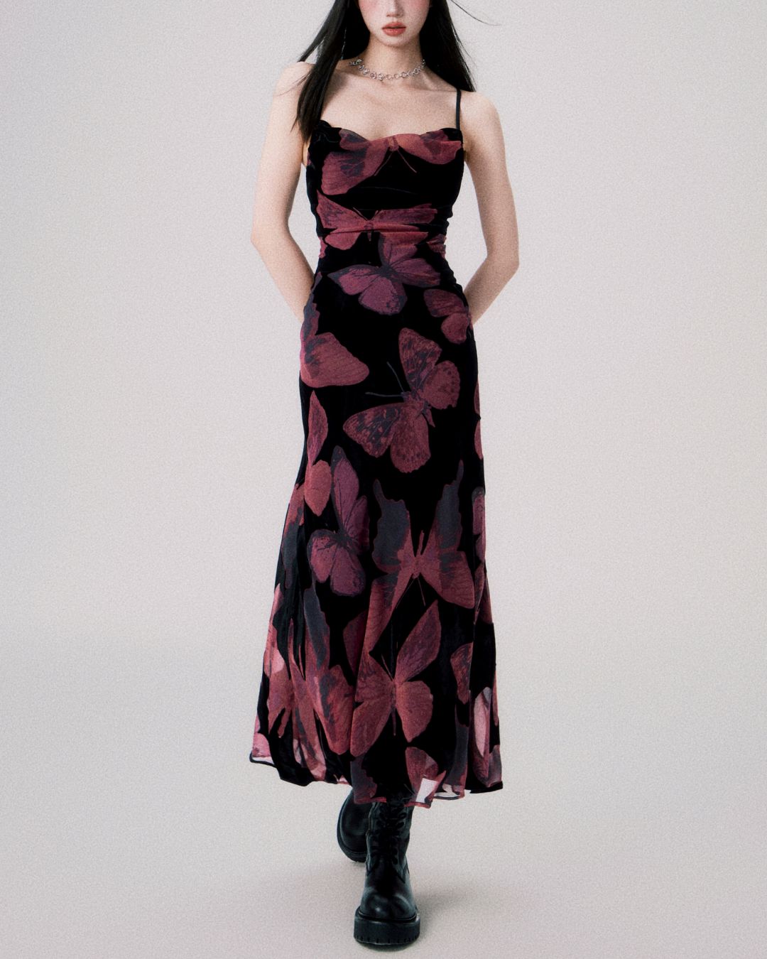 Velvet Butterfly Backless Dress　DR007