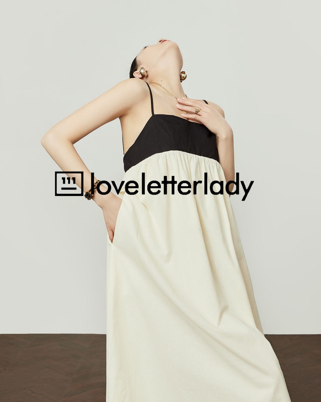 Contrast Color Backless Maxi Dress　DR052