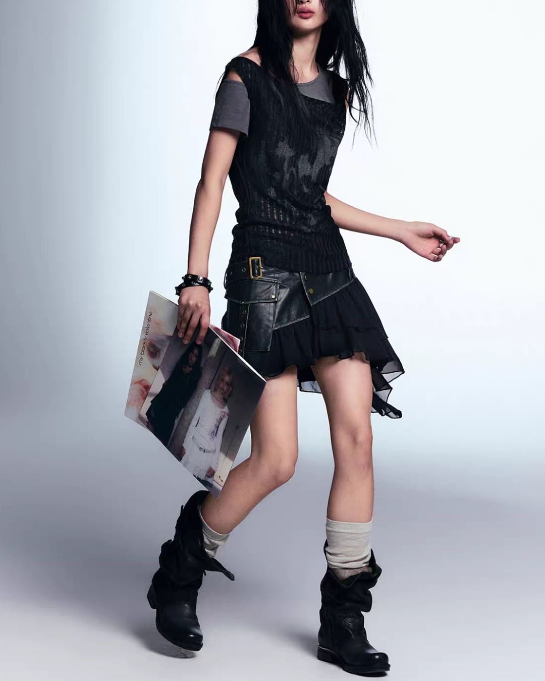 Off-the-shoulder Printed Layered Top　TP049