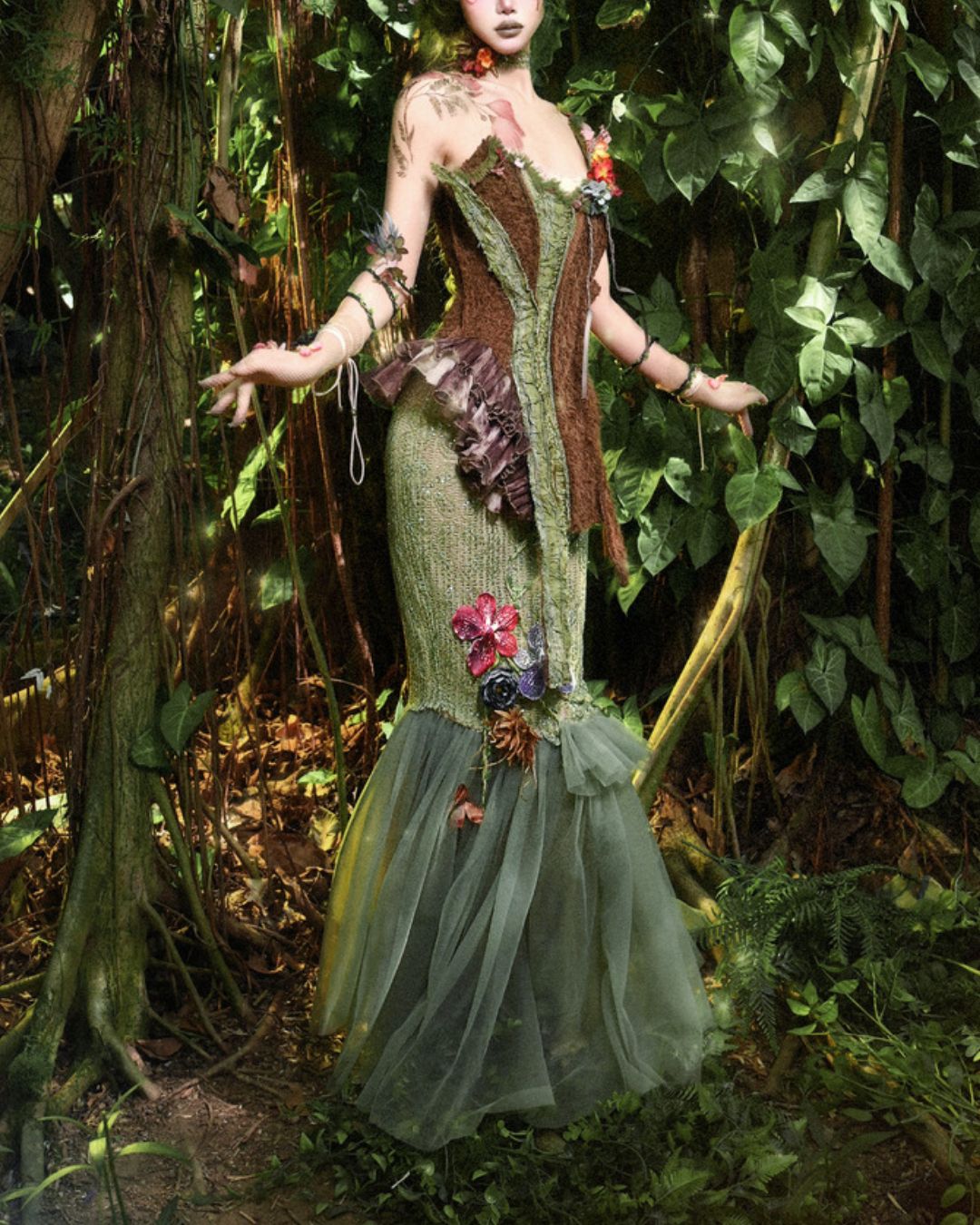 Flower Decoration Chiffon Mermaid Skirt　BT025