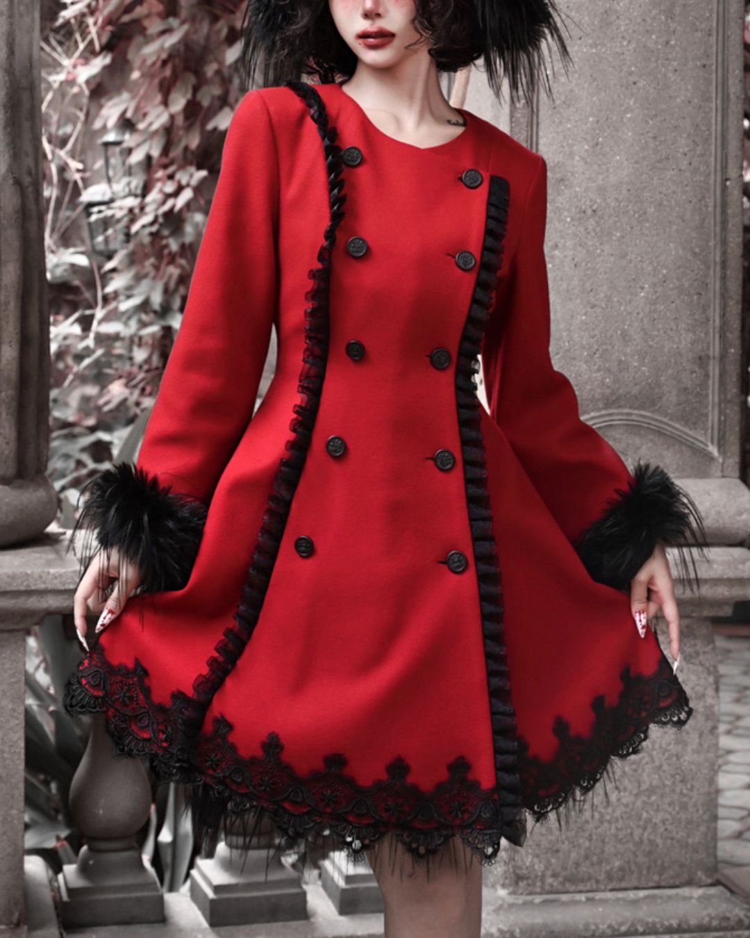 Detachable Cape Fur Wool Coat　OT007