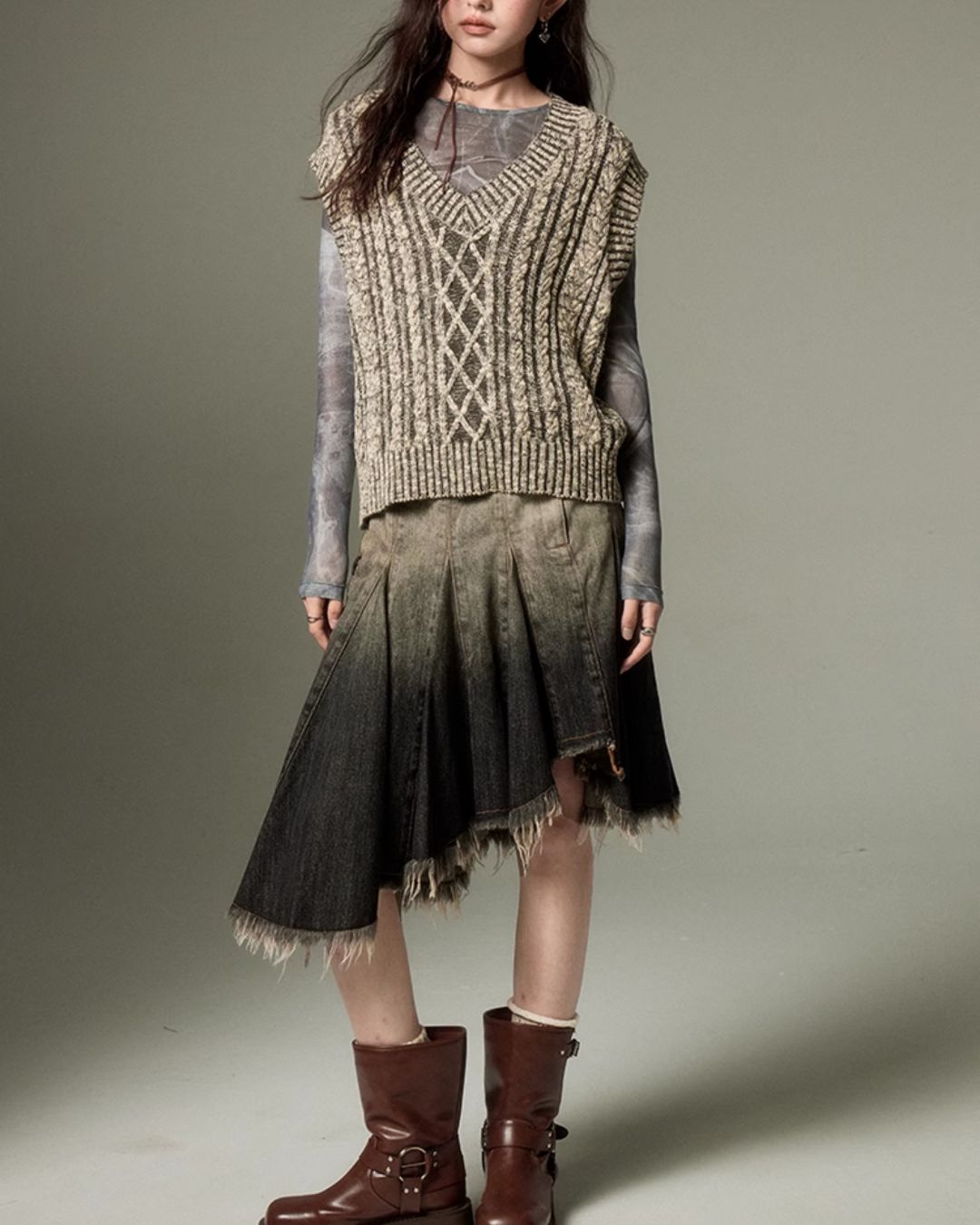 V-neck Cable Knit Vest　TP004