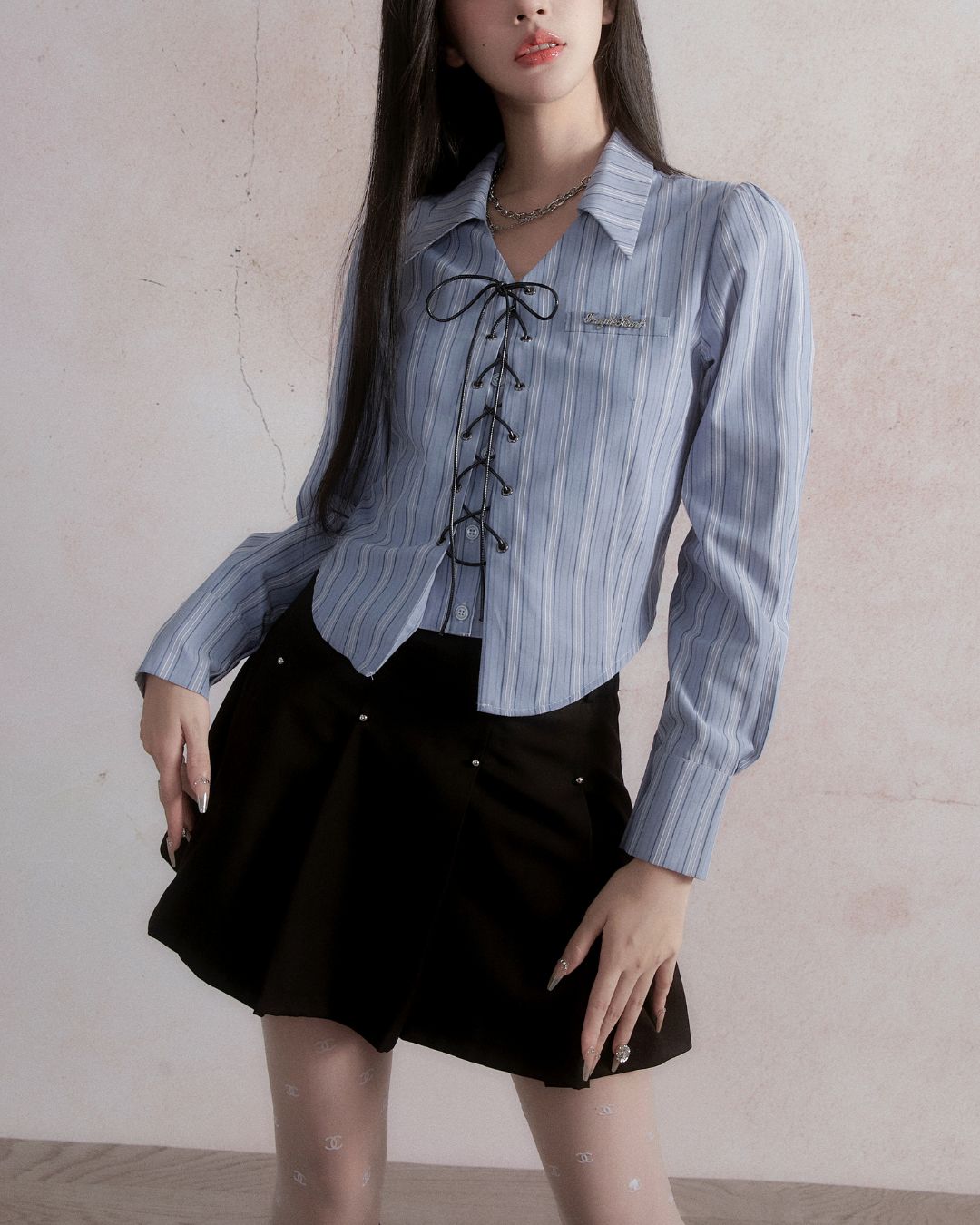 Lace-up Long Sleeve Shirt　TP028