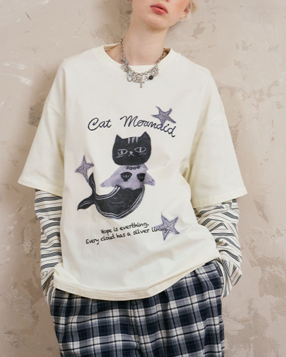Mermaid Cat Layered T-shirt　TP037