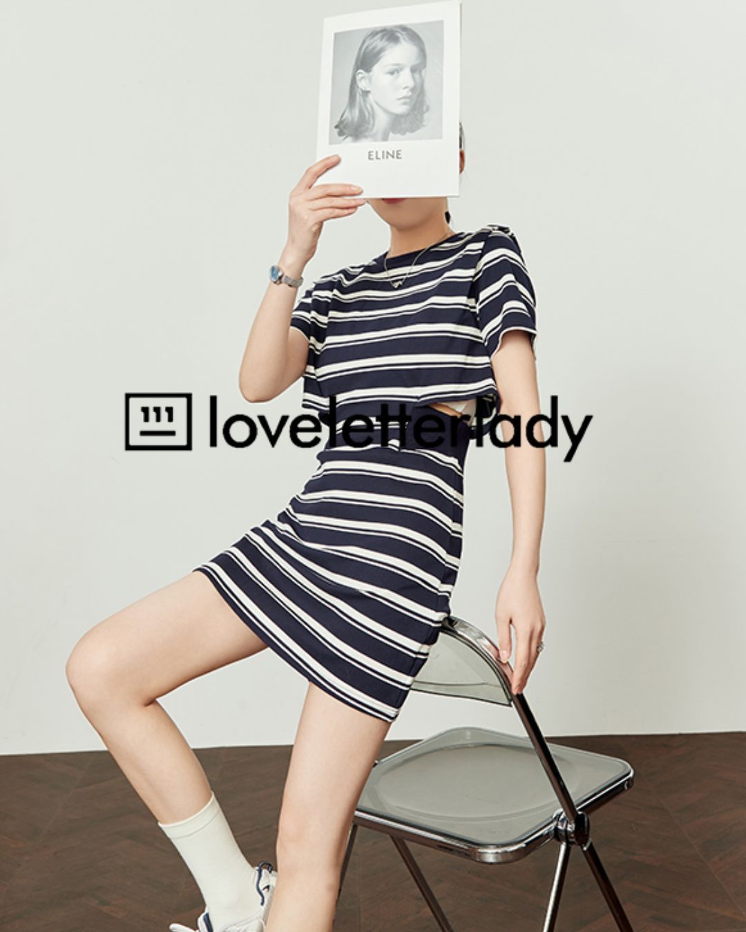 Side Open Waist Border T-shirt Dress　DR050