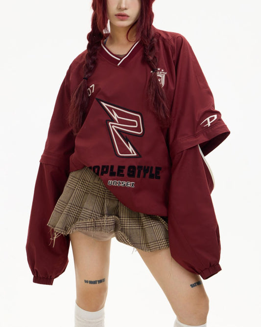 Detachable Sleeve Retro Sports Pullover　TP013