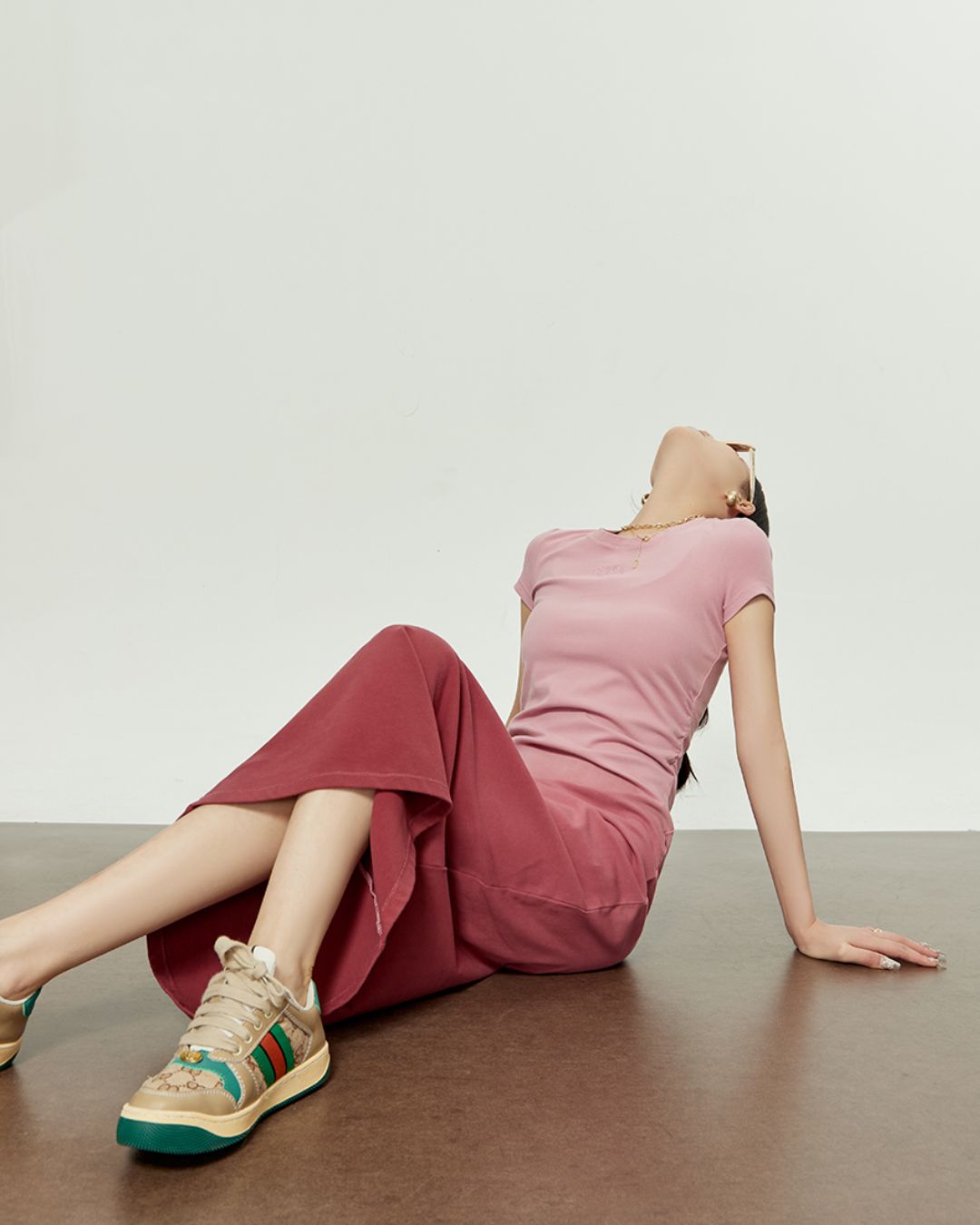 Washed Color Tight Waist Long Dress　DR048