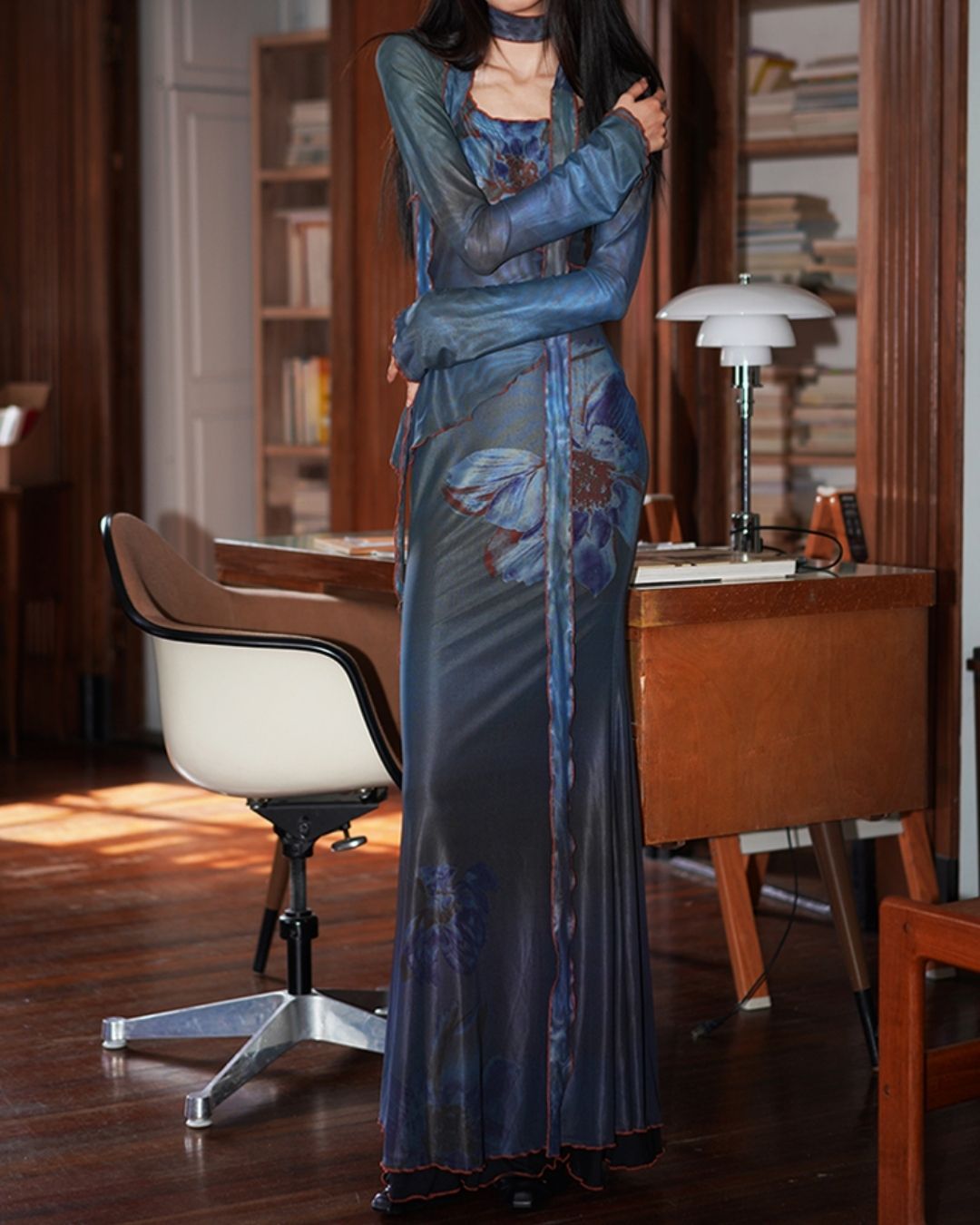 Flower Printed 2-way Long Dress　DR016