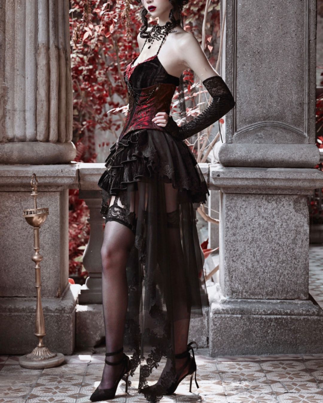 Gothic Velvet Corset ＆ Decoration Camisole & Lace Velvet Skirt　DR009