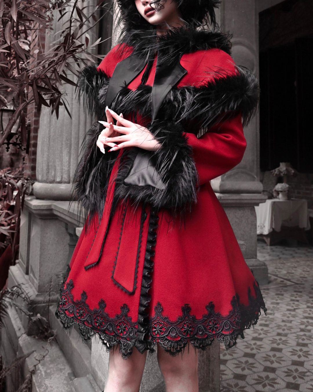 Detachable Cape Fur Wool Coat　OT007