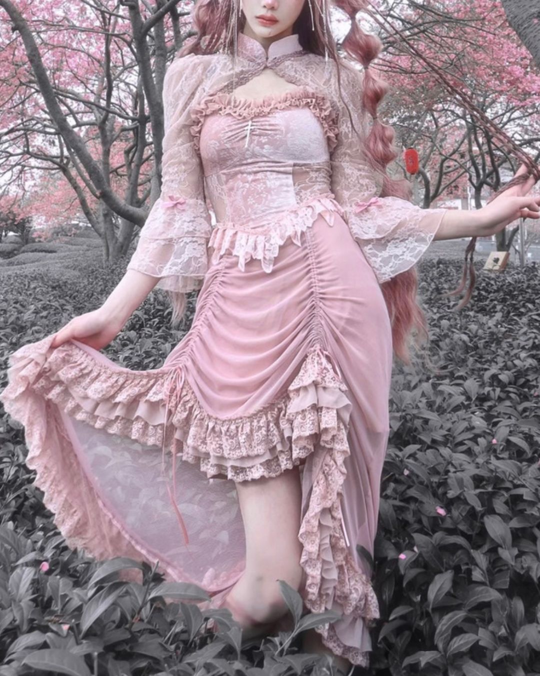 Gothic Princess Floral Lace Dress　DR011