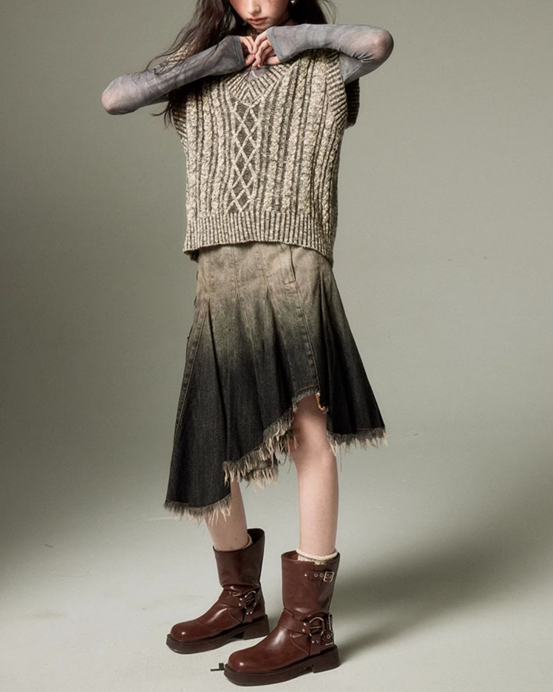 V-neck Cable Knit Vest　TP004