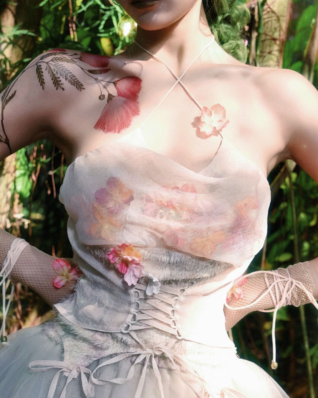 Flower Chiffon Cross Strap Top　TP035