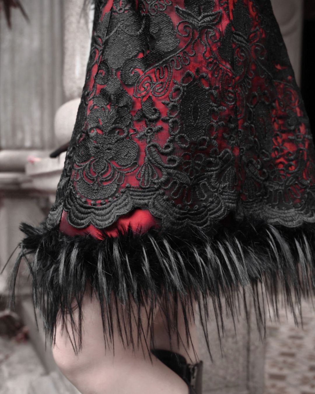 Black Lace Leather Ribbon Dress　DR034