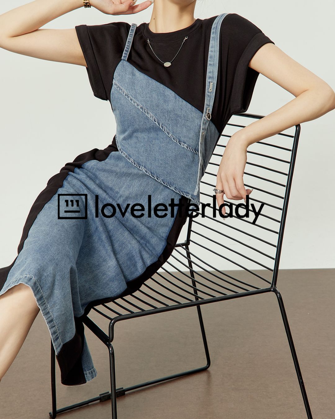 Denim Switching French Sleeve Dress　DR045