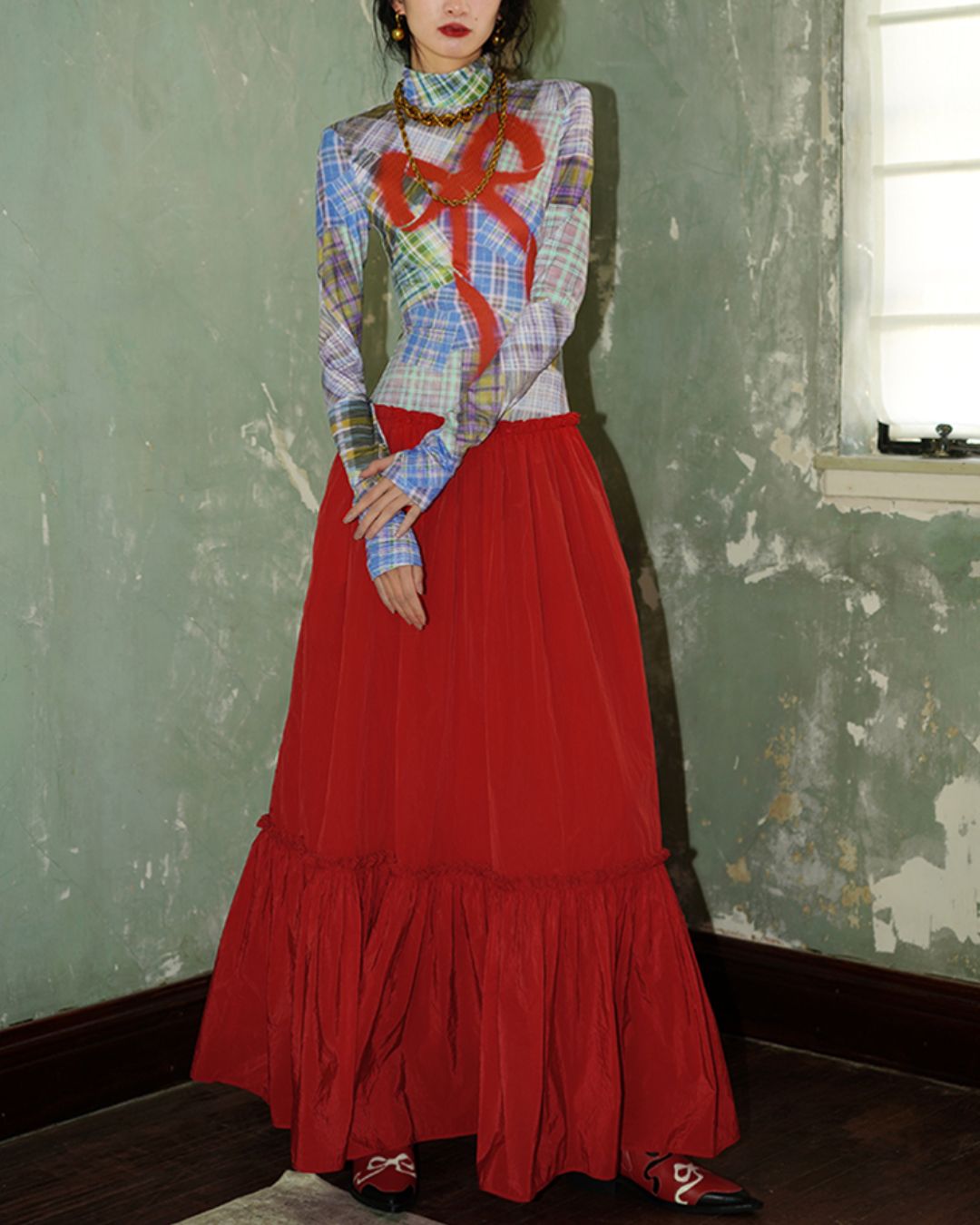 Printed Tiered Long Dress　DR019