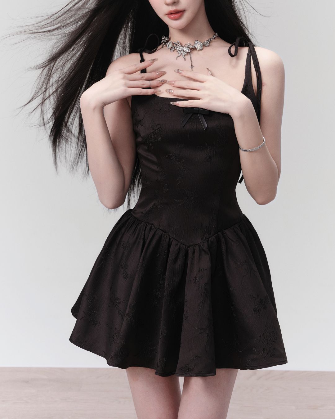 Jacquard Ribbon Camisole Mini Dress　DR022