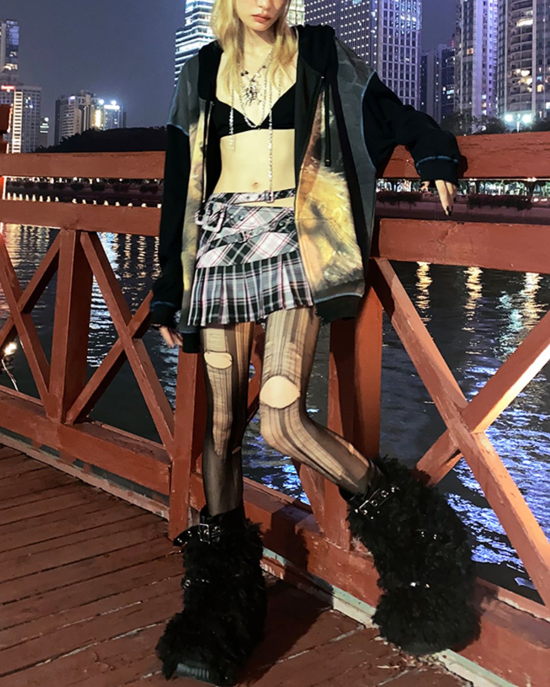 Bear Print Full Zip Hoodie　TP032