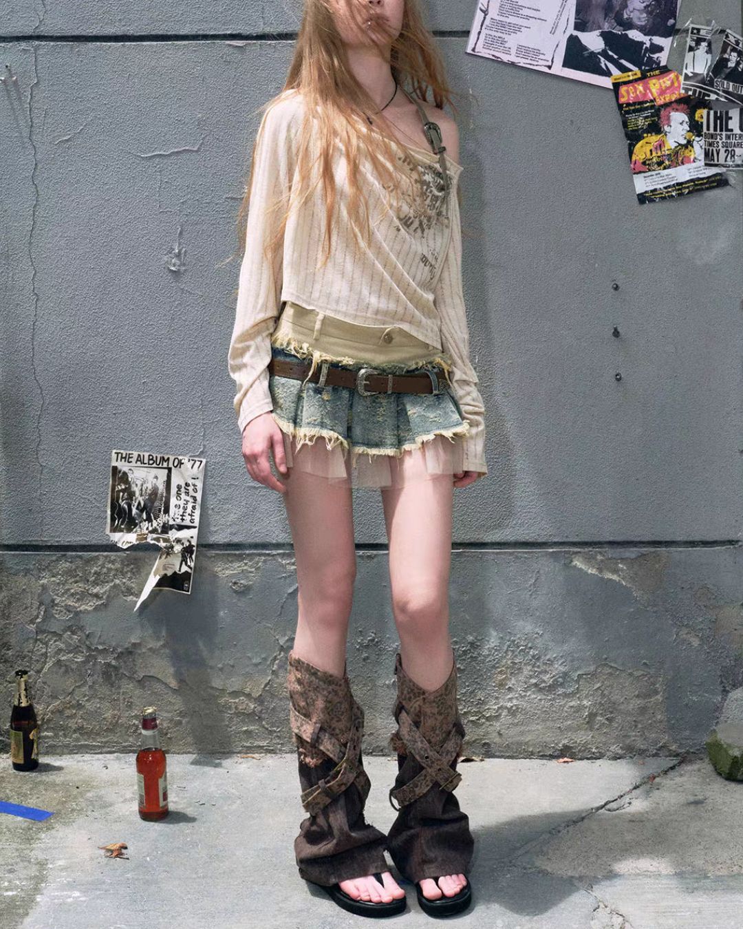 Contrast Pleated Denim Mini Skirt　BT032