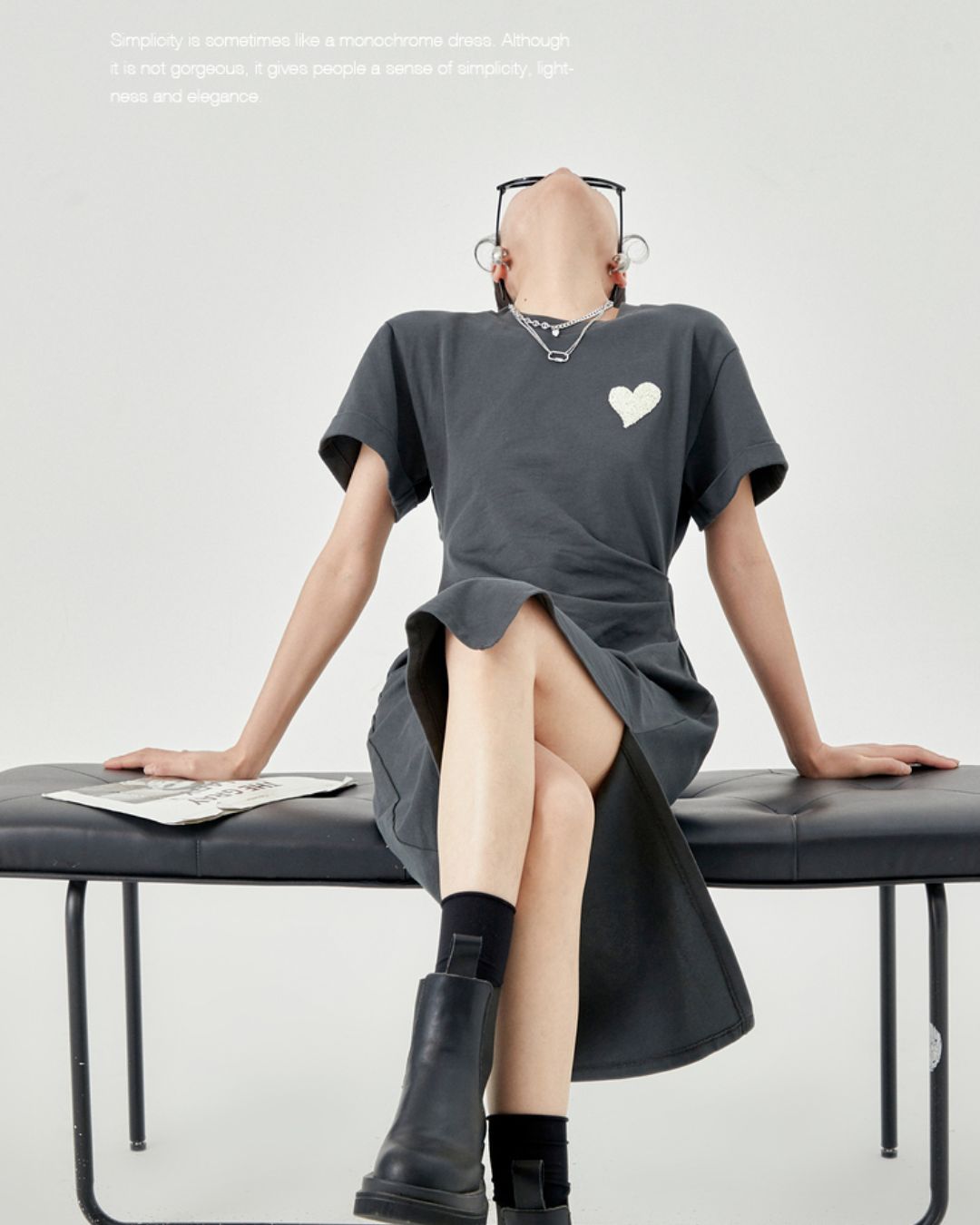 One-point Heart T-shirt Dress　DR043