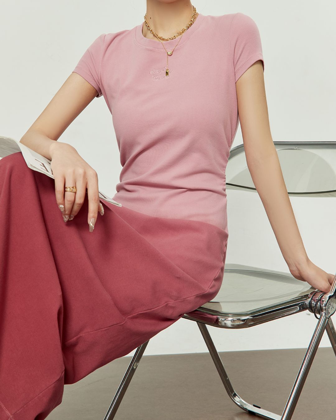 Washed Color Tight Waist Long Dress　DR048