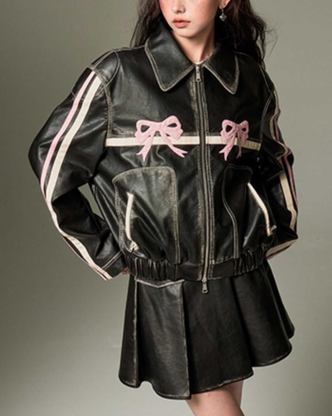 Bowknot Retro Color-Painted Leather Jacket OT001 – EKATE sanctum