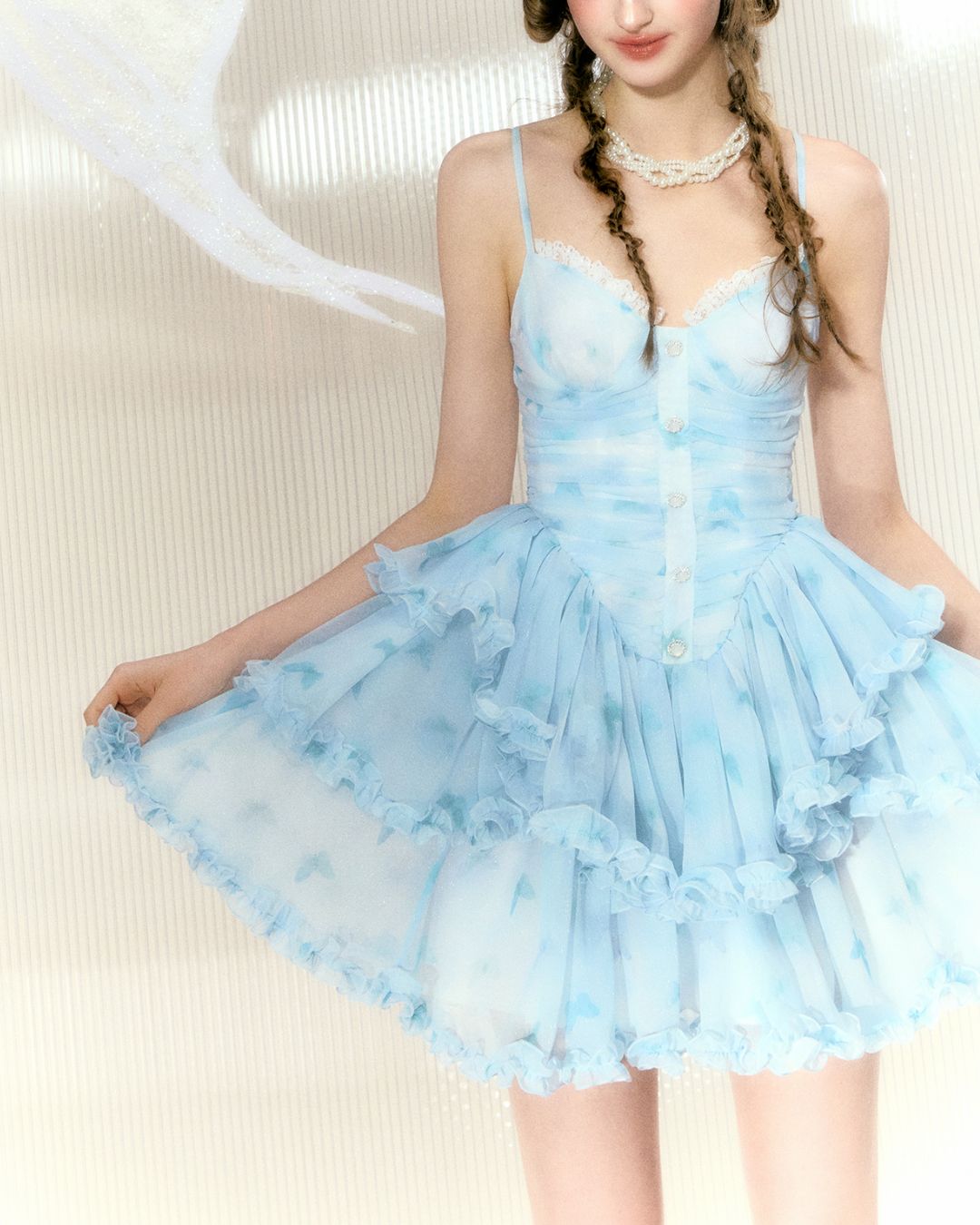 Butterfly Print Chiffon Camisole Mini Dress　DR030